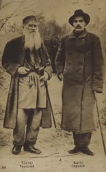 Russische Autoren Leo Tolstoi und Maxim Gorki, 1900